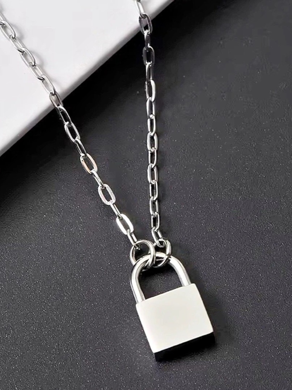 Stainless Steel Padlock Pendant Link Necklace